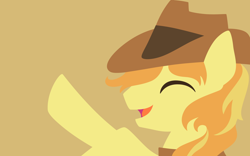 Size: 2400x1500 | Tagged: safe, artist:gingermint, artist:icekatze, character:braeburn, species:earth pony, species:pony, clothing, eyes closed, hat, hooves, lineless, male, minimalist, modern art, open mouth, simple background, solo, stallion, wallpaper