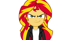 Size: 2560x1440 | Tagged: safe, artist:ngrycritic, character:sunset shimmer, my little pony:equestria girls, clothing, evil grin, female, negan, negan shimmer, simple background, smiling, smirk, solo, the walking dead, transparent background, vector