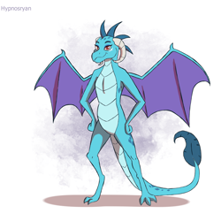 Size: 1700x1700 | Tagged: safe, artist:hypno, character:princess ember, species:dragon, female, hand on hip, looking at you, simple background, smiling, solo, spread wings, wings