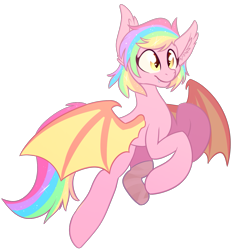 Size: 1229x1299 | Tagged: safe, artist:aegann, oc, oc only, oc:paper stars, species:bat pony, species:pony, amputee, bat pony oc, fangs, female, mare, multicolored hair, simple background, smiling, solo, transparent background