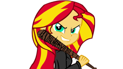 Size: 2560x1440 | Tagged: safe, artist:ngrycritic, character:sunset shimmer, my little pony:equestria girls, amc, baseball bat, clothing, evil grin, female, grin, negan, negan shimmer, simple background, smiling, smirk, solo, spikes, the walking dead, transparent background, vector