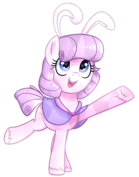 Size: 1024x1298 | Tagged: safe, artist:astralblues, oc, oc only, species:crystal pony, species:pony, art trade, bunny ears, cute, female, mare, ocbetes, open mouth, raised hoof, raised leg, simple background, solo, transparent background