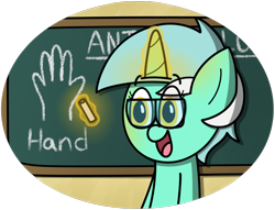 Size: 880x673 | Tagged: safe, artist:techreel, character:lyra heartstrings, species:pony, species:unicorn, fanfic:anthropology, chalk, chalkboard, female, glasses, glowing horn, hand, humie, magic, simple background, solo, telekinesis, that pony sure does love hands, transparent background