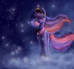 Size: 4000x3771 | Tagged: safe, artist:foughtdragon01, character:twilight sparkle, character:twilight sparkle (alicorn), species:alicorn, species:pony, big crown thingy, crown, ethereal mane, female, galaxy mane, immortality blues, jewelry, looking at you, mare, regalia, solo, stars, ultimate twilight