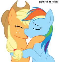 Size: 400x419 | Tagged: safe, artist:sketch-shepherd, character:applejack, character:rainbow dash, species:earth pony, species:pegasus, species:pony, ship:appledash, eyes closed, female, lesbian, mare, shipping, simple background, transparent background, vector