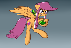 Size: 1544x1050 | Tagged: safe, artist:zogzor, character:scootaloo, species:pegasus, species:pony, female, flying, original species, scootaloo can fly, simple background, smiling, smirk, solo, splatoon, squid, squidpony