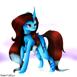 Size: 1152x1152 | Tagged: safe, artist:purediamond360, oc, oc only, oc:dess, species:pony, species:unicorn, curved horn, female, mare, raised hoof, solo