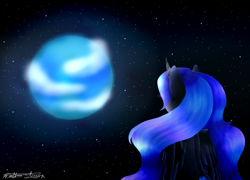 Size: 1600x1152 | Tagged: safe, artist:purediamond360, character:princess luna, species:alicorn, species:pony, earth, female, mare in the moon, moon, on the moon, solo, space