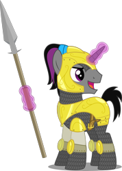 Size: 3562x5000 | Tagged: safe, artist:xenoneal, oc, oc only, oc:fresh edge, species:pony, species:unicorn, armor, high res, magic, male, simple background, solo, spear, stallion, transparent background, vector, weapon