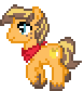 Size: 78x84 | Tagged: safe, artist:lost-our-dreams, oc, oc only, oc:golden delicious, parent:applejack, parent:caramel, parents:carajack, species:earth pony, species:pony, kilalaverse, animated, gif, male, neckerchief, offspring, pixel art, simple background, solo, stallion, transparent background, trotting, unshorn fetlocks