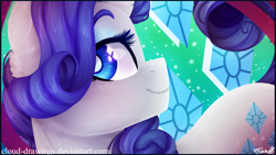 Size: 1600x900 | Tagged: safe, artist:cloud-drawings, character:rarity, species:pony, species:unicorn, female, lidded eyes, looking at you, mare, smiling, solo, wallpaper