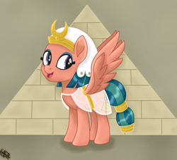Size: 1600x1450 | Tagged: safe, artist:liniitadash23, character:somnambula, species:pegasus, species:pony, episode:daring done, g4, clothing, cute, female, mare, movie accurate, open mouth, pyramid, see-through, smiling, solo, somnambetes, spread wings, wings