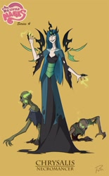 Size: 1044x1685 | Tagged: safe, artist:didj, character:queen chrysalis, species:human, female, floating wings, humanized, magic, my little mages, necromancer, necromancy, solo, undead