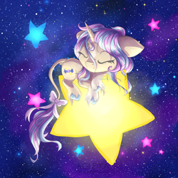 Size: 1200x1200 | Tagged: safe, artist:agletka, oc, oc only, oc:sweet medley, sleeping, solo, space, stars, tangible heavenly object