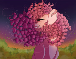 Size: 4000x3119 | Tagged: safe, artist:bratzoid, character:pinkie pie, species:earth pony, species:pony, alternate hairstyle, curly hair, curly mane, eyes closed, female, mare, smiling, solo