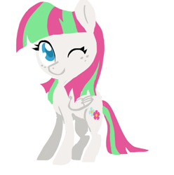 Size: 595x600 | Tagged: safe, artist:indiefoxtail, character:blossomforth, species:pegasus, species:pony, colored pupils, female, mare, one eye closed, simple background, solo, white background, wink