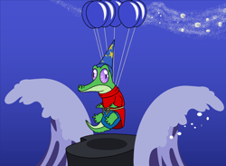 Size: 1024x750 | Tagged: safe, artist:author92, character:gummy, alligator, balloon, clothing, costume, disney, fantasia, funny, hat, pet, stars, the sorcerer's apprentice, wave, wizard, wizard hat
