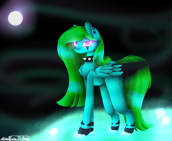 Size: 1400x1152 | Tagged: safe, artist:purediamond360, oc, oc only, species:pegasus, species:pony, choker, female, mare, moon, night, solo, spiked choker