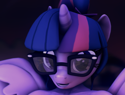 Size: 1115x844 | Tagged: safe, artist:dazzion, artist:lunati, character:twilight sparkle, character:twilight sparkle (alicorn), character:twilight sparkle (scitwi), species:alicorn, species:anthro, species:eqg human, species:pony, 3d, cropped, cute, explicit source, glasses, looking at you, scitwilicorn, source filmmaker