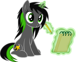 Size: 1191x970 | Tagged: safe, artist:xenoneal, oc, oc only, oc:scribbling star, species:pony, species:unicorn, .svg available, female, magic, mare, notepad, simple background, sitting, solo, svg, transparent background, vector