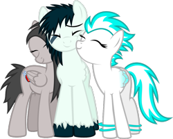 Size: 959x768 | Tagged: safe, artist:xenoneal, oc, oc only, oc:delta night, oc:silent beat, oc:sky paw, species:pegasus, species:pony, .svg available, eyes closed, female, male, mare, nuzzling, simple background, smiling, stallion, svg, transparent background, vector