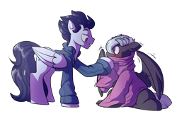 Size: 2698x1766 | Tagged: safe, artist:heyerika, character:soarin', character:thunderlane, species:pegasus, species:pony, clothing, gay, looking at each other, male, shipping, simple background, soarilane, stallion, transparent background, younger