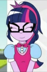 Size: 1071x1640 | Tagged: safe, artist:pony4koma, character:twilight sparkle, character:twilight sparkle (scitwi), species:eqg human, my little pony:equestria girls, eyes closed, female, glasses, smiling, solo