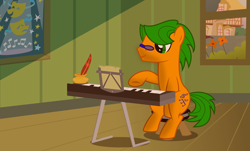 Size: 6368x3855 | Tagged: safe, artist:xenoneal, oc, oc only, oc:paper, species:earth pony, species:pony, glasses, high res, keyboard, male, musical instrument, solo, stallion, vector