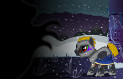 Size: 1796x1163 | Tagged: safe, artist:xenoneal, character:king sombra, oc, oc:alpenglow, species:pegasus, species:pony, .svg available, armor, male, snow, solo, stallion, svg, vector