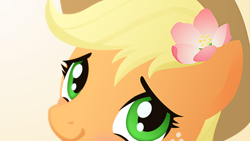 Size: 1920x1080 | Tagged: safe, artist:gingermint, artist:icekatze, character:applejack, species:earth pony, species:pony, bust, clothing, female, flower, hat, lineless, mare, portrait, simple background, solo, wallpaper