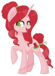 Size: 1024x1416 | Tagged: safe, artist:talentspark, oc, oc only, oc:rosevelt, species:pony, species:unicorn, cute, female, green eyes, hairband, heart eyes, mare, ocbetes, open mouth, raised hoof, redesign, simple background, solo, tail band, transparent background, wingding eyes