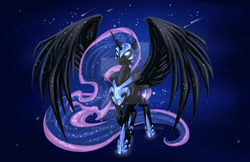 Size: 800x518 | Tagged: safe, artist:sky-railroad, character:nightmare moon, character:princess luna, species:alicorn, species:pony, deviantart watermark, ethereal mane, female, glowing eyes, mare, obtrusive watermark, solo, watermark