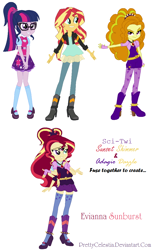 Size: 748x1215 | Tagged: safe, artist:prettycelestia, character:adagio dazzle, character:sunset shimmer, character:twilight sparkle, character:twilight sparkle (scitwi), species:eqg human, my little pony:equestria girls, fusion, gem fusion, multiple arms, multiple eyes, six arms, steven universe, third eye