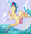 Size: 1981x2193 | Tagged: safe, artist:loladotz, character:princess skystar, species:hippogriff, species:seapony (g4), g4, my little pony: the movie (2017), confused, female, fluffy, ocean, solo, spread wings, water, wings