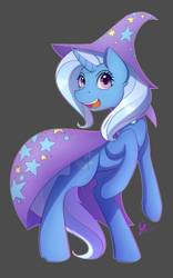 Size: 1200x1920 | Tagged: safe, artist:laptop-pone, character:trixie, species:pony, species:unicorn, cape, clothing, female, hat, mare, rearing, smiling, solo, trixie's cape, trixie's hat