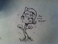 Size: 1024x765 | Tagged: safe, artist:soulspade, character:fluttershy, dialogue, female, fluttertree, solo, traditional art