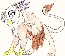 Size: 1024x881 | Tagged: safe, artist:evergreen-gemdust, character:gilda, species:griffon, chest fluff, colored wings, female, multicolored wings, solo, traditional art