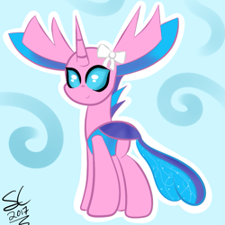 Size: 835x836 | Tagged: safe, artist:sugarcloud12, oc, oc only, oc:heartsy, species:changeling, species:reformed changeling, bow, changedling oc, hair bow, solo