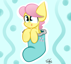 Size: 1100x1000 | Tagged: safe, artist:sugarcloud12, character:fluttershy, species:pony, adorascotch, butterscotch, chibi, christmas, christmas stocking, cute, holiday, male, rule 63, rule63betes, solo, stallion