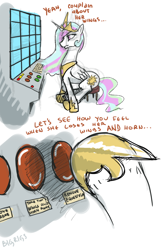 Size: 1300x1956 | Tagged: safe, artist:bigrigs, character:princess celestia, species:alicorn, species:pony, leak, 12/16/17, accident, buttons, computer, female, g5 drama, hoof shoes, remove kebab, solo
