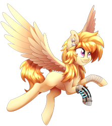 Size: 2041x2300 | Tagged: safe, artist:aegann, oc, oc only, species:pegasus, species:pony, bandage, ear piercing, earring, female, jewelry, mare, piercing, pink eyes, simple background, smiling, solo, transparent background, yellow coat, yellow mane