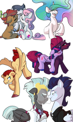 Size: 3000x5000 | Tagged: safe, artist:heyerika, character:button mash, character:fizzlepop berrytwist, character:flash magnus, character:princess celestia, character:rumble, character:soarin', character:sweetie belle, character:tempest shadow, character:thunderlane, character:twilight sparkle, character:twilight sparkle (alicorn), species:alicorn, species:pony, ship:rumbelle, ship:tempestlight, my little pony: the movie (2017), backbend, bisexual, crying, eyes closed, female, gay, grumpy, kiss on the cheek, kiss sandwich, kissing, laughing, lesbian, looking at each other, male, marriage, ot3, polyamory, ponies riding ponies, rumbellemash, rumblemash, shipping, smiling, smirk, soarilane, straight, sweetiemash, unshorn fetlocks, wedding