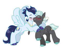Size: 1800x1500 | Tagged: safe, artist:heyerika, character:soarin', character:thunderlane, species:pony, backwards cutie mark, eyes closed, gay, kissing, male, shipping, simple background, soarilane, transparent background