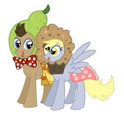 Size: 915x876 | Tagged: safe, artist:bibliodragon, character:derpy hooves, character:doctor whooves, character:time turner, species:pegasus, species:pony, episode:one bad apple, g4, my little pony: friendship is magic, clothing, costume, female, mare, muffin, pear