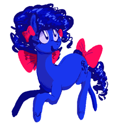Size: 841x912 | Tagged: safe, artist:burrburro, oc, oc only, oc:minusmensch, species:earth pony, species:pony, bow, curly mane, hair bow, limited palette, needs more saturation, pixel-crisp art, smiling, solo, tail bow