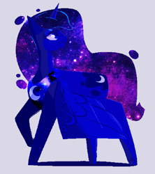 Size: 827x932 | Tagged: safe, artist:burrburro, character:princess luna, species:alicorn, species:pony, ethereal mane, female, galaxy mane, gray background, mare, raised hoof, simple background, smiling, solo
