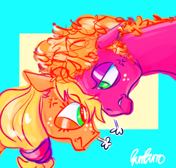 Size: 978x933 | Tagged: safe, artist:burrburro, character:applejack, character:big mcintosh, species:earth pony, species:pony, angry, fight, glare, headbutt, needs more saturation, sibling rivalry, snorting