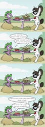 Size: 2893x8157 | Tagged: safe, artist:pony4koma, character:rarity, character:raven inkwell, character:spike, species:dragon, species:pony, species:unicorn, ship:ravenspike, ship:sparity, comic, date, dialogue, female, food, friendzone, glasses, hair bun, male, ponyville, restaurant, sandwich, shipping, straight, table
