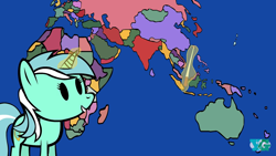Size: 1280x720 | Tagged: safe, artist:yoshigreenwater, character:lyra heartstrings, species:pony, species:unicorn, animaniacs, female, geography, magic, map, pointer, political map, solo, taiwan, telekinesis, world map