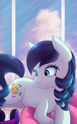 Size: 1200x1920 | Tagged: safe, artist:laptop-pone, character:coloratura, species:pony, earth, female, headphones, mare, pillow, relaxing, smiling, solo